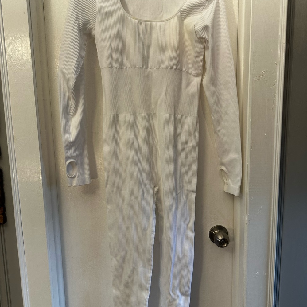 White Ribbed Scoop Neck long underwear